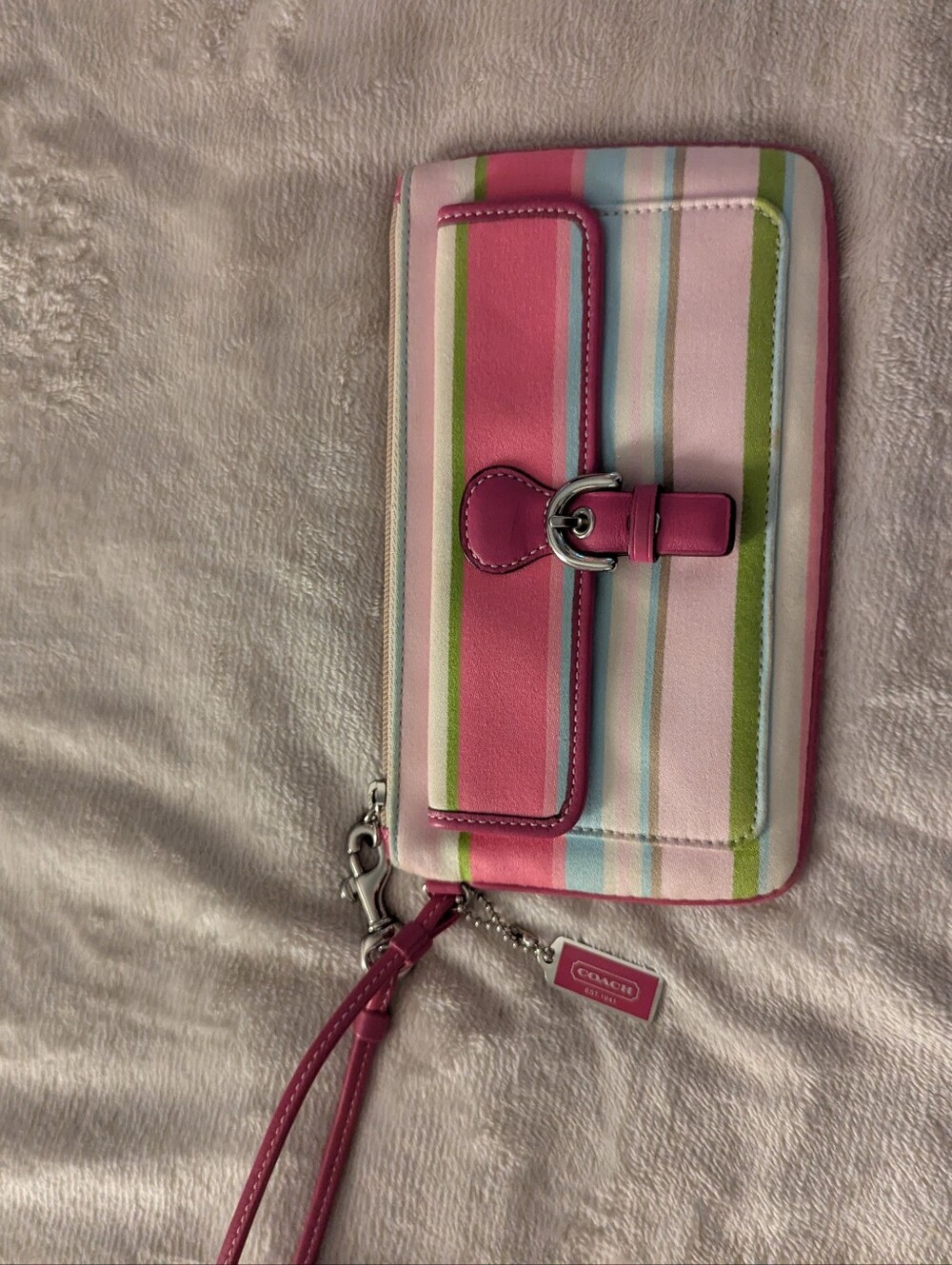 Coach Pink Multicolor Striped Wristlet Phone Case